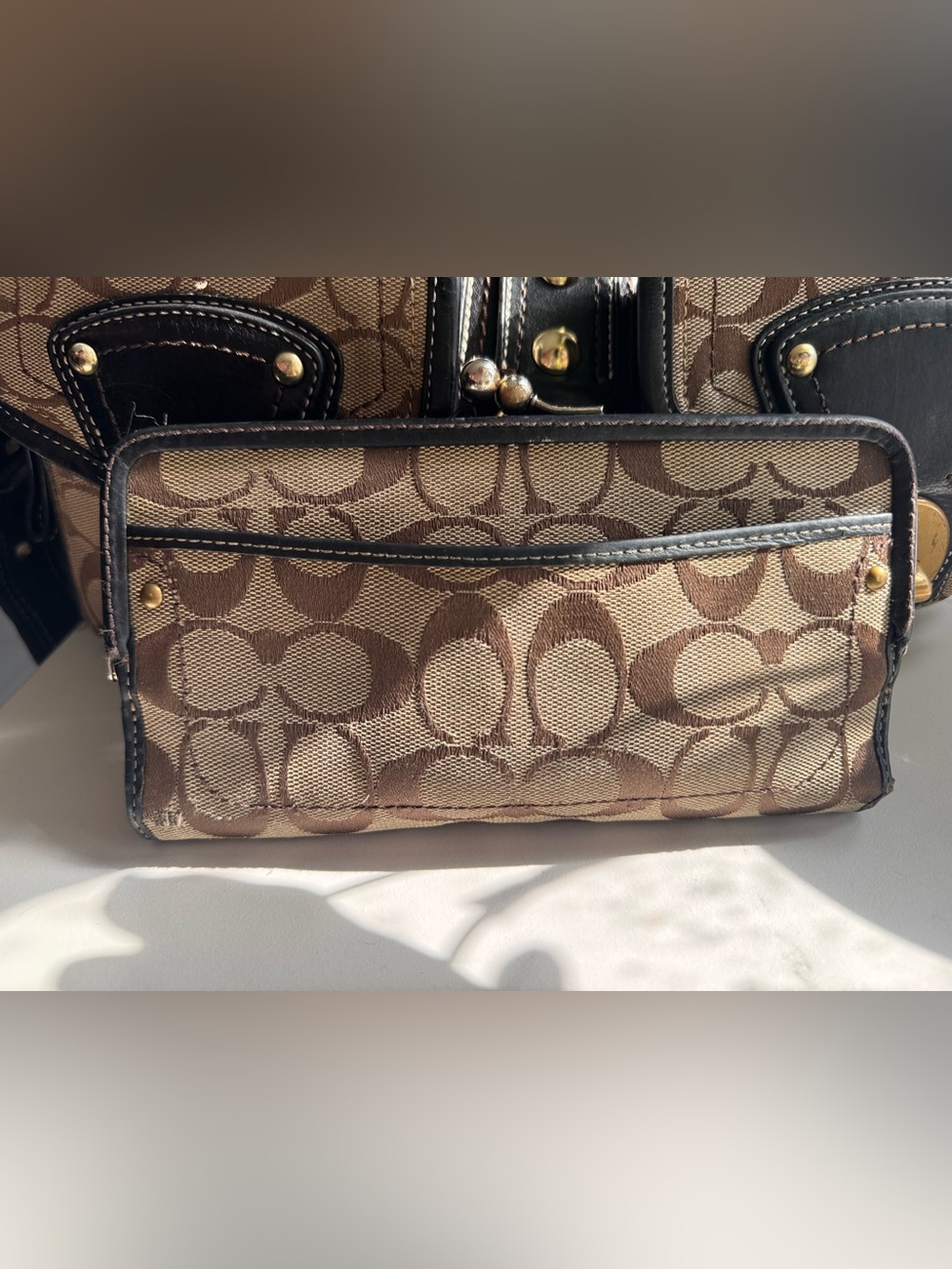 Coach Brown Legacy Lining Double Turnlock Clasp Vintage Bag+Wallet - Picture 3 of 16